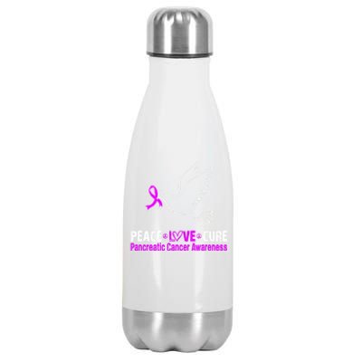 Peace Love Cure Pancreatic Cancer Awareness Gift Stainless Steel Insulated Water Bottle