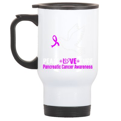 Peace Love Cure Pancreatic Cancer Awareness Gift Stainless Steel Travel Mug