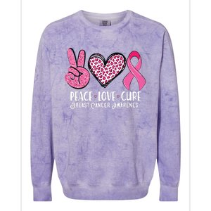 Peace Love Cure Breast Cancer Awareness Warrior Pink Ribbon Colorblast Crewneck Sweatshirt