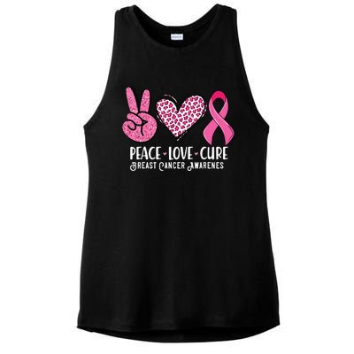 Peace Love Cure Breast Cancer Awareness Warrior Pink Ribbon Ladies PosiCharge Tri-Blend Wicking Tank