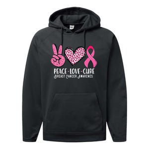 Peace Love Cure Breast Cancer Awareness Warrior Pink Ribbon Performance Fleece Hoodie