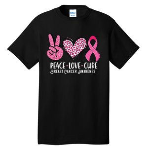 Peace Love Cure Breast Cancer Awareness Warrior Pink Ribbon Tall T-Shirt