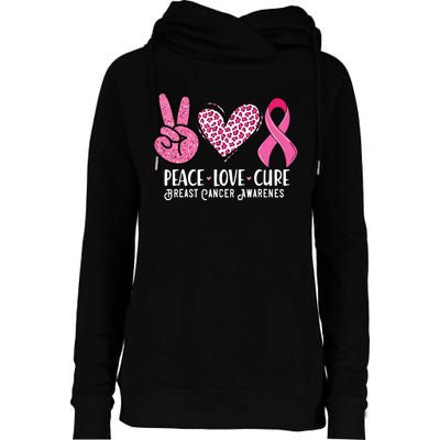 Peace Love Cure Breast Cancer Awareness Warrior Pink Ribbon Womens Funnel Neck Pullover Hood