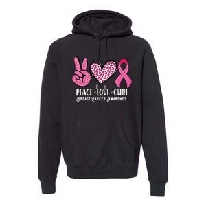 Peace Love Cure Breast Cancer Awareness Warrior Pink Ribbon Premium Hoodie