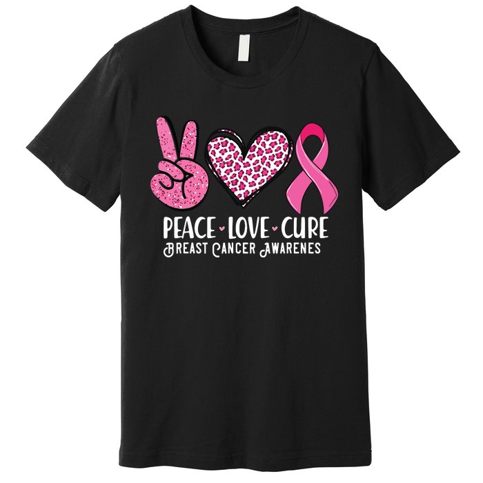 Peace Love Cure Breast Cancer Awareness Warrior Pink Ribbon Premium T-Shirt