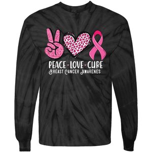 Peace Love Cure Breast Cancer Awareness Warrior Pink Ribbon Tie-Dye Long Sleeve Shirt