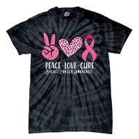 Peace Love Cure Breast Cancer Awareness Warrior Pink Ribbon Tie-Dye T-Shirt