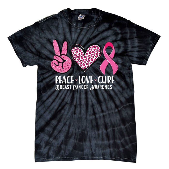 Peace Love Cure Breast Cancer Awareness Warrior Pink Ribbon Tie-Dye T-Shirt