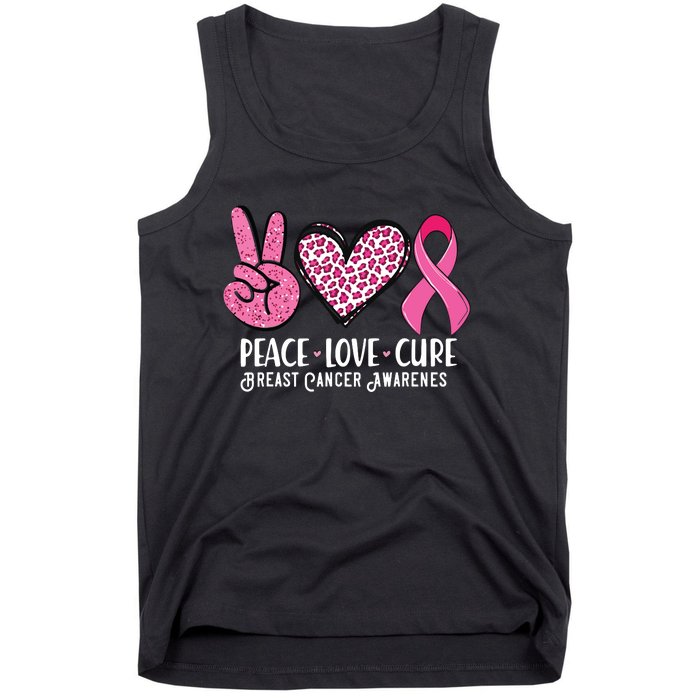 Peace Love Cure Breast Cancer Awareness Warrior Pink Ribbon Tank Top