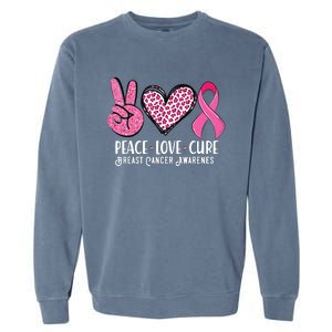 Peace Love Cure Breast Cancer Awareness Warrior Pink Ribbon Garment-Dyed Sweatshirt