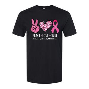 Peace Love Cure Breast Cancer Awareness Warrior Pink Ribbon Softstyle CVC T-Shirt