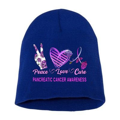 Peace Love Cure Pancreatic Cancer Awareness 'S Gift Short Acrylic Beanie