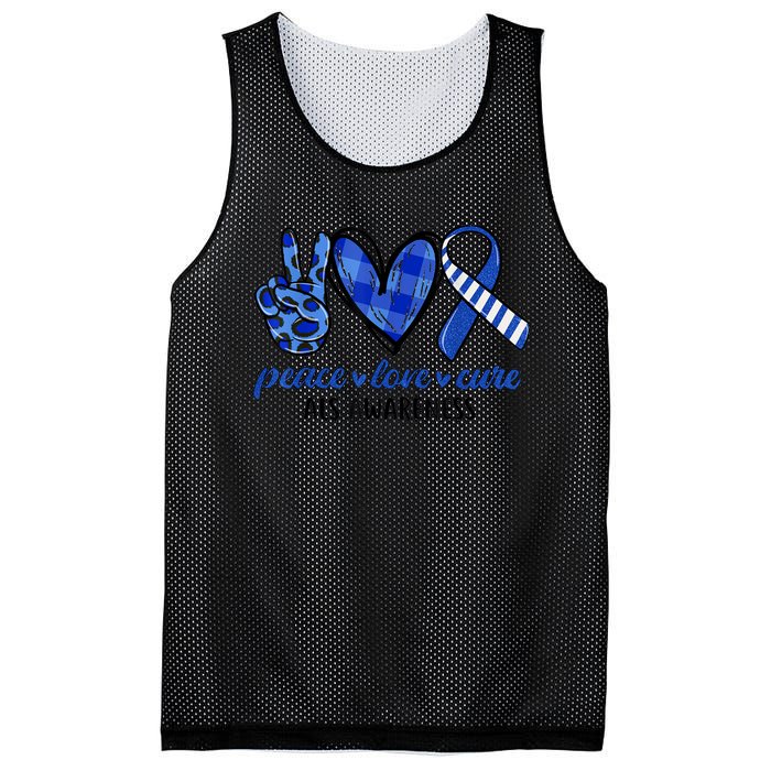 Peace Love Cure Blue & White Ribbon ALS Awareness Month Mesh Reversible Basketball Jersey Tank