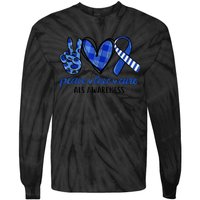 Peace Love Cure Blue & White Ribbon ALS Awareness Month Tie-Dye Long Sleeve Shirt