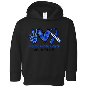 Peace Love Cure Blue & White Ribbon ALS Awareness Month Toddler Hoodie