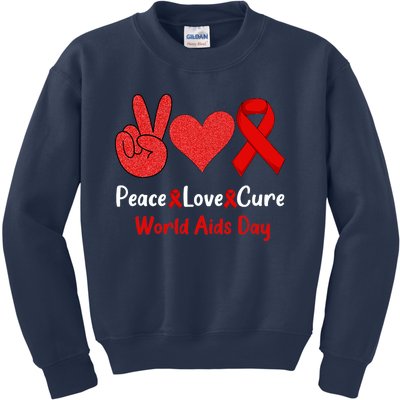 Peace Love Cure World Aids Day HIV AIDS Awareness Kids Sweatshirt