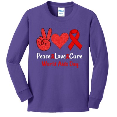 Peace Love Cure World Aids Day HIV AIDS Awareness Kids Long Sleeve Shirt