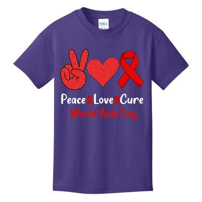 Peace Love Cure World Aids Day HIV AIDS Awareness Kids T-Shirt