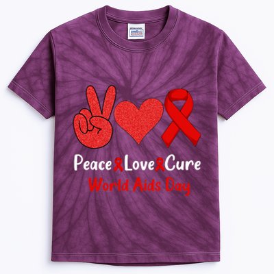 Peace Love Cure World Aids Day HIV AIDS Awareness Kids Tie-Dye T-Shirt