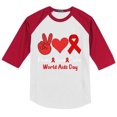 Peace Love Cure World Aids Day HIV AIDS Awareness Kids Colorblock Raglan Jersey