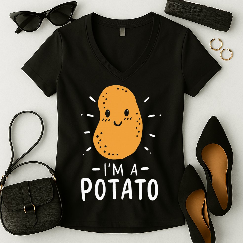 Potato Lazy Costume Halloween Vegan Kawaii Women's V-Neck T-Shirt