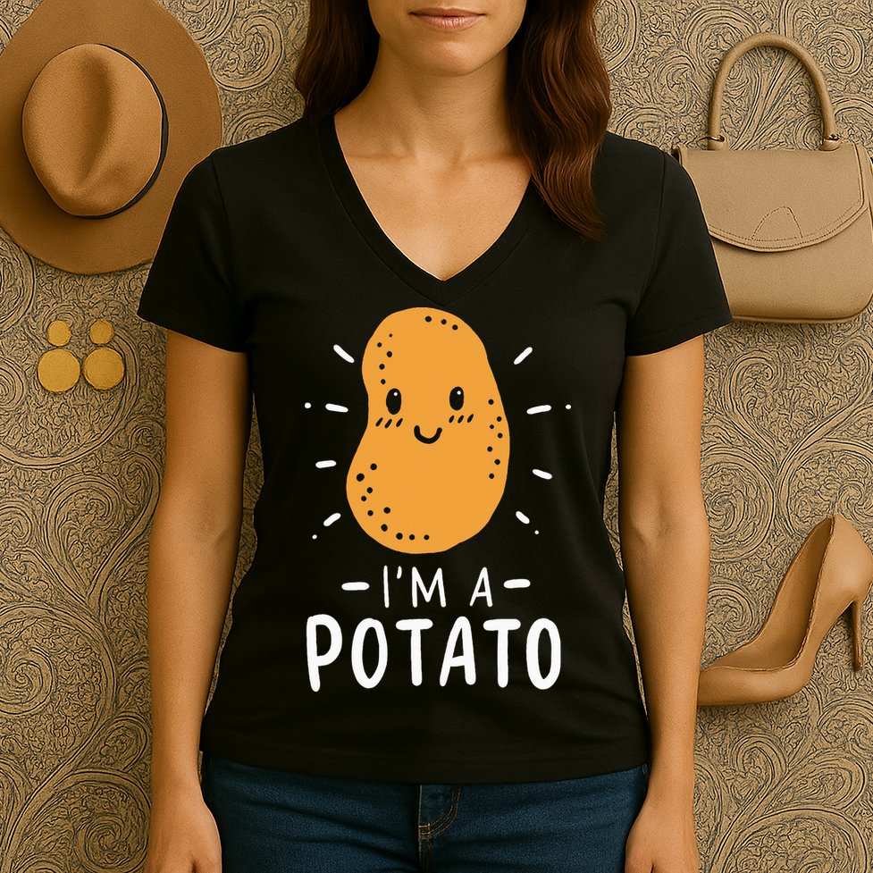 Potato Lazy Costume Halloween Vegan Kawaii Women's V-Neck T-Shirt