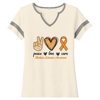 Peace Love Cure Multiple Sclerosis Ladies Halftime Notch Neck Tee