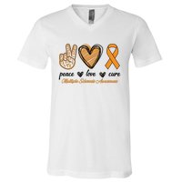 Peace Love Cure Multiple Sclerosis V-Neck T-Shirt