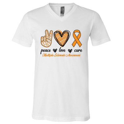 Peace Love Cure Multiple Sclerosis V-Neck T-Shirt