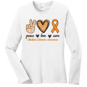 Peace Love Cure Multiple Sclerosis Ladies Long Sleeve Shirt