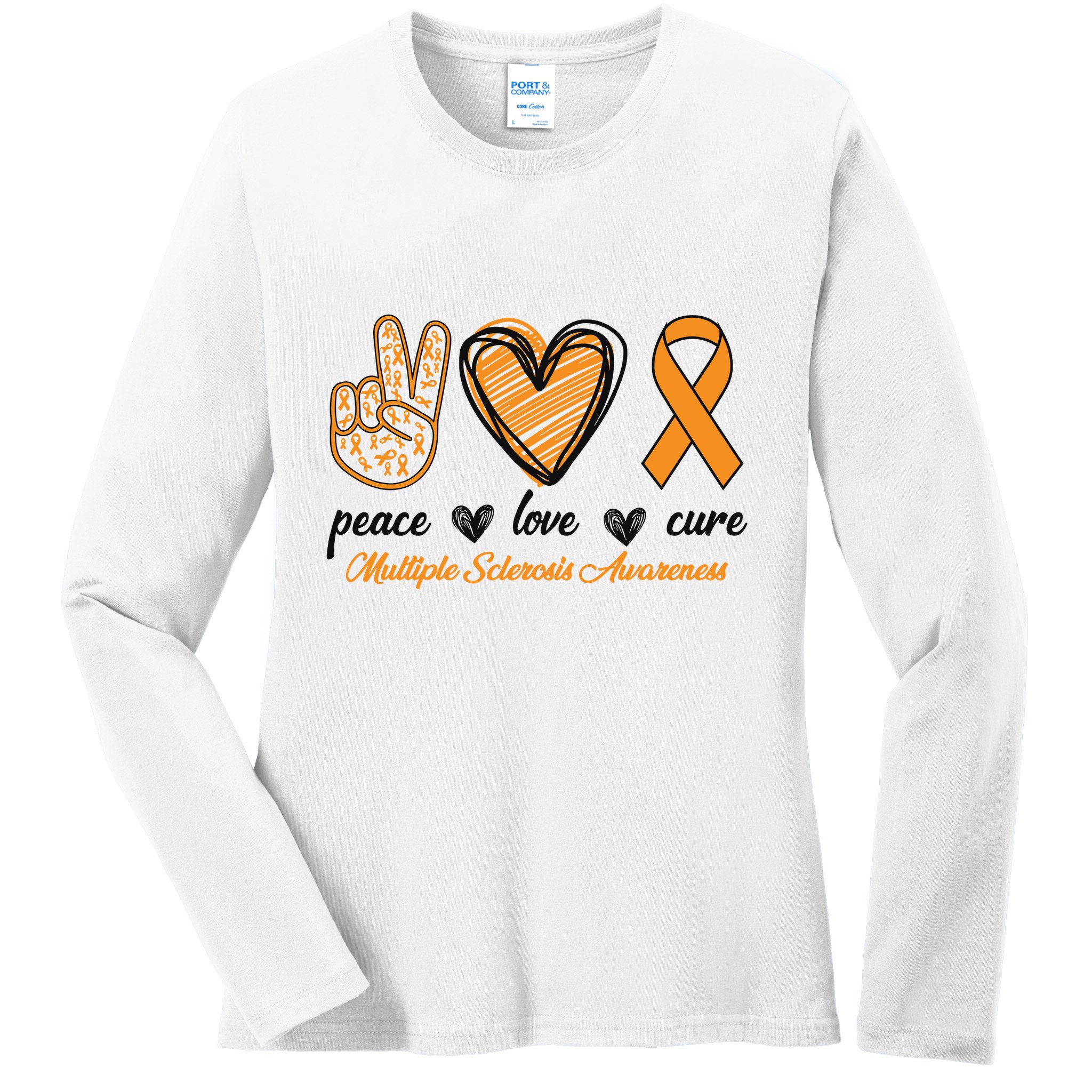 Peace Love Cure Multiple Sclerosis Ladies Long Sleeve Shirt