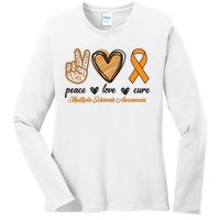 Peace Love Cure Multiple Sclerosis Ladies Long Sleeve Shirt