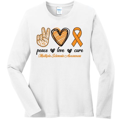 Peace Love Cure Multiple Sclerosis Ladies Long Sleeve Shirt