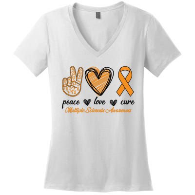 Peace Love Cure Multiple Sclerosis Women's V-Neck T-Shirt