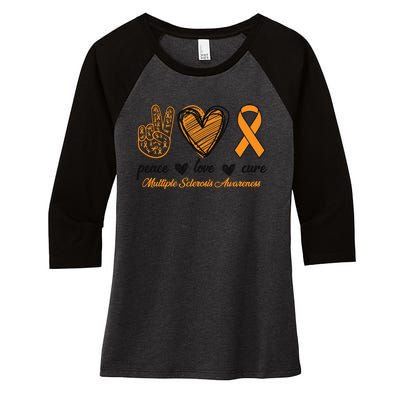 Peace Love Cure Multiple Sclerosis Women's Tri-Blend 3/4-Sleeve Raglan Shirt