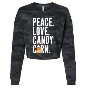 Peace Love Candy Corn Funny Halloween Cute Gift Cropped Pullover Crew