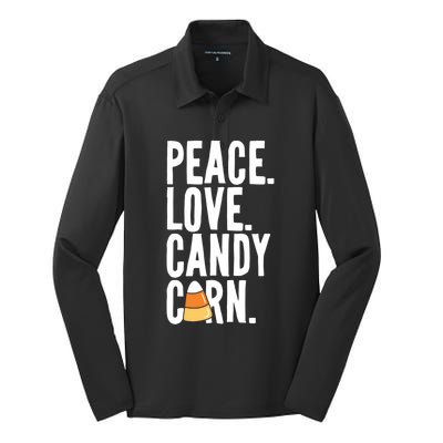 Peace Love Candy Corn Funny Halloween Cute Gift Silk Touch Performance Long Sleeve Polo