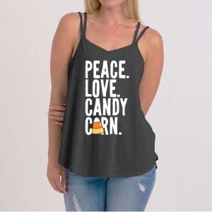 Peace Love Candy Corn Funny Halloween Cute Gift Women's Strappy Tank