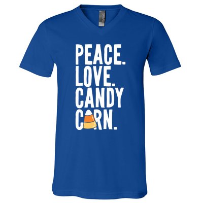 Peace Love Candy Corn Funny Halloween Cute Gift V-Neck T-Shirt