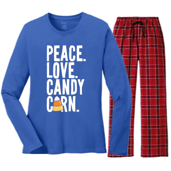 Peace Love Candy Corn Funny Halloween Cute Gift Women's Long Sleeve Flannel Pajama Set 