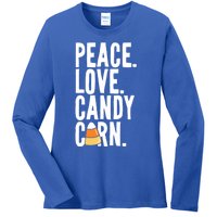 Peace Love Candy Corn Funny Halloween Cute Gift Ladies Long Sleeve Shirt