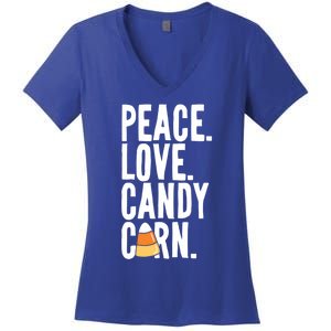 Peace Love Candy Corn Funny Halloween Cute Gift Women's V-Neck T-Shirt