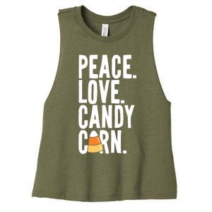 Peace Love Candy Corn Funny Halloween Cute Gift Women's Racerback Cropped Tank