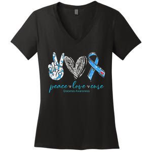 Peace Love Cure Diabetes Awareness Women's V-Neck T-Shirt