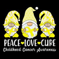 Peace Love Cure Childhood Cancer Awareness Ribbon Gnomies Drawstring Bag