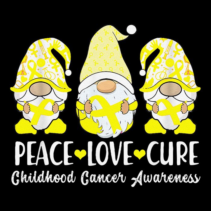 Peace Love Cure Childhood Cancer Awareness Ribbon Gnomies Drawstring Bag