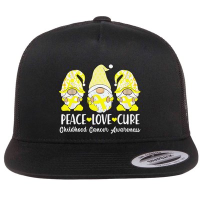 Peace Love Cure Childhood Cancer Awareness Ribbon Gnomies Flatbill Hat