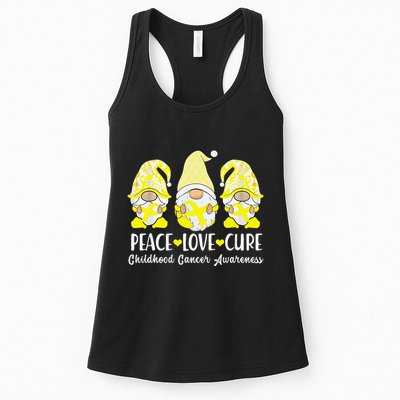 Peace Love Cure Childhood Cancer Awareness Ribbon Gnomies Womens Tank Top
