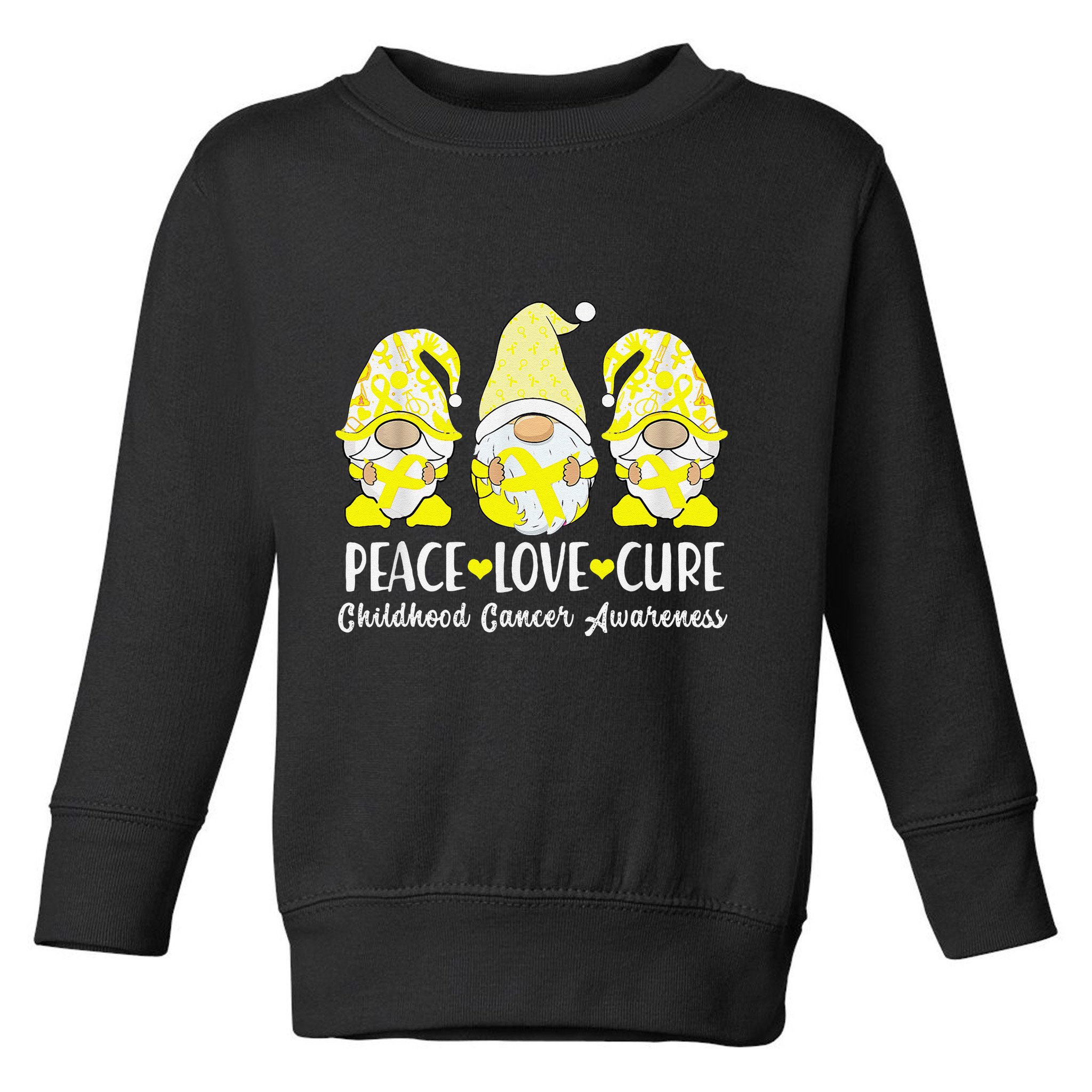 Peace Love Cure Childhood Cancer Awareness Ribbon Gnomies Toddler Sweatshirt