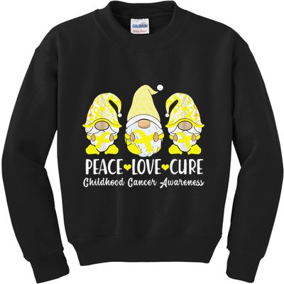 Peace Love Cure Childhood Cancer Awareness Ribbon Gnomies Kids Sweatshirt